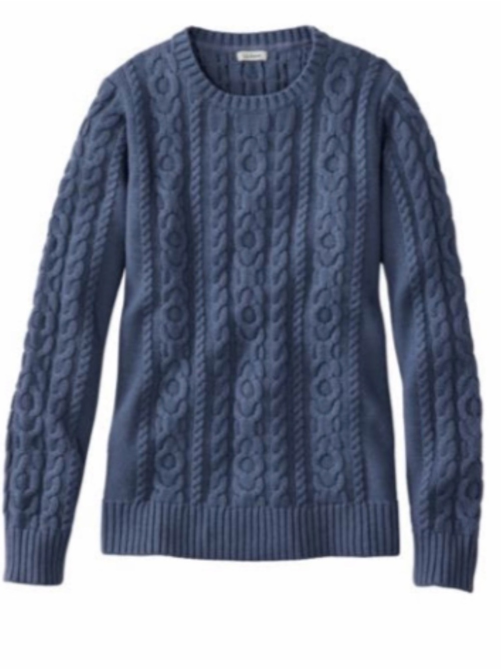Women’s L.L. Bean Cable Knit Crewneck Sweater in Slate Blue 100% cotton
